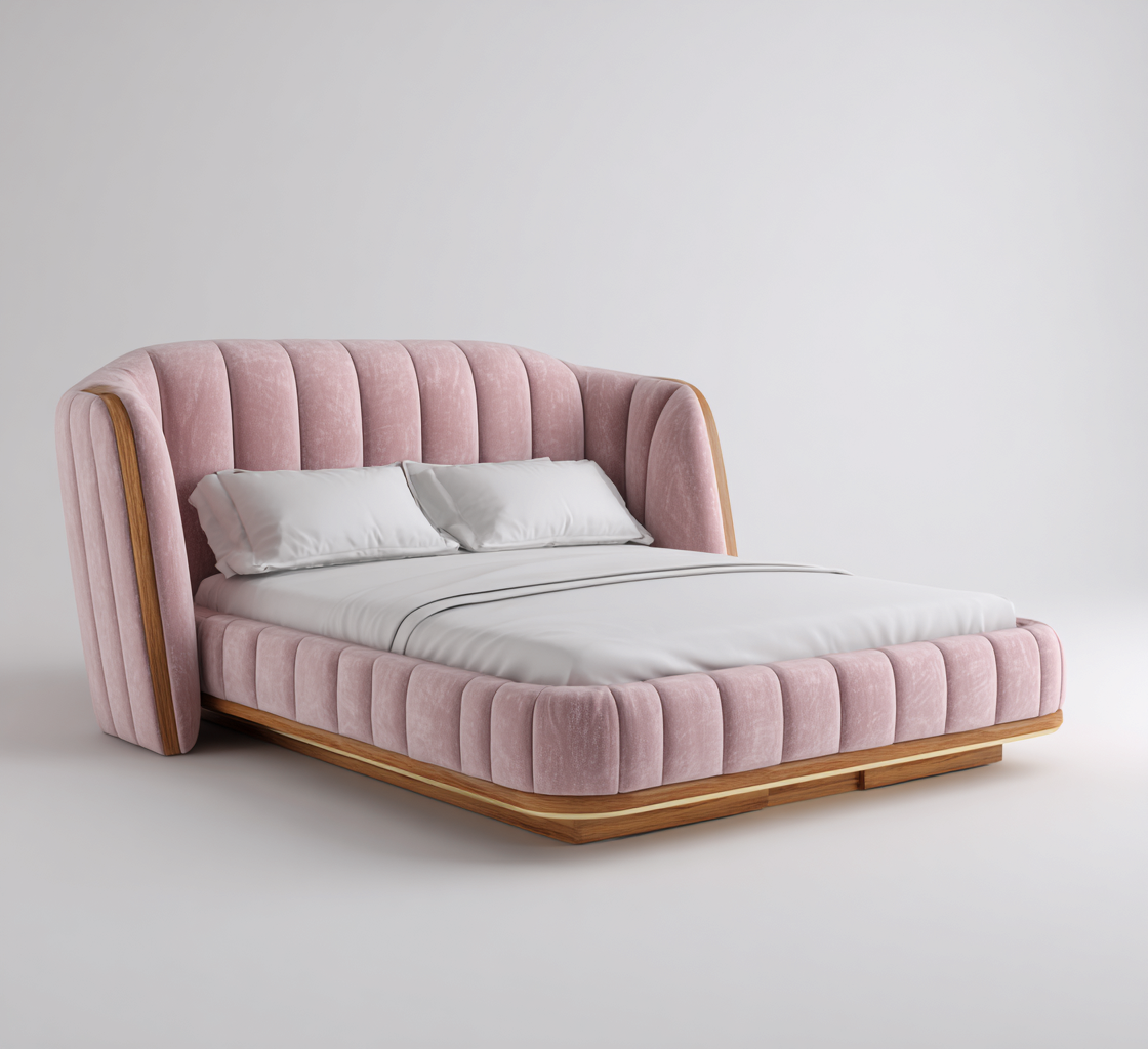 Lit double velours 200x180x133 cm - rose - adapté à la chambre - design moderne-Dengetnest