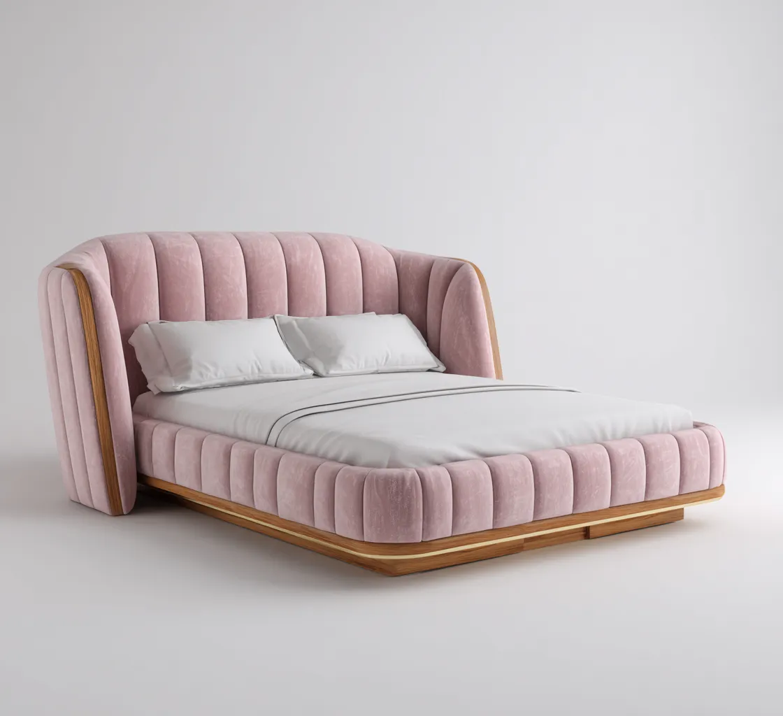 Lit double velours 200x180x133 cm - rose - adapté à la chambre - design moderne-Dengetnest