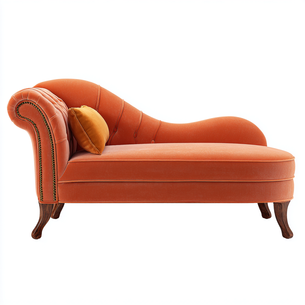 Chaise longue tissu velours 180x80x95 cm - orange - adapté au salon style classique-Dengetnest