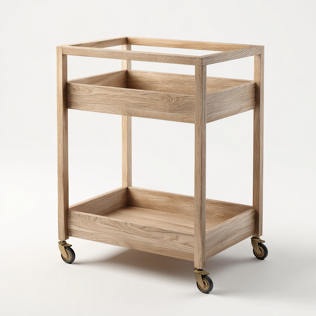 Desserte de cuisine bois massif 60x40x85 cm - couleur bois naturel - style nordique - adapté à la cuisine - à deux plateaux-Dengetnest