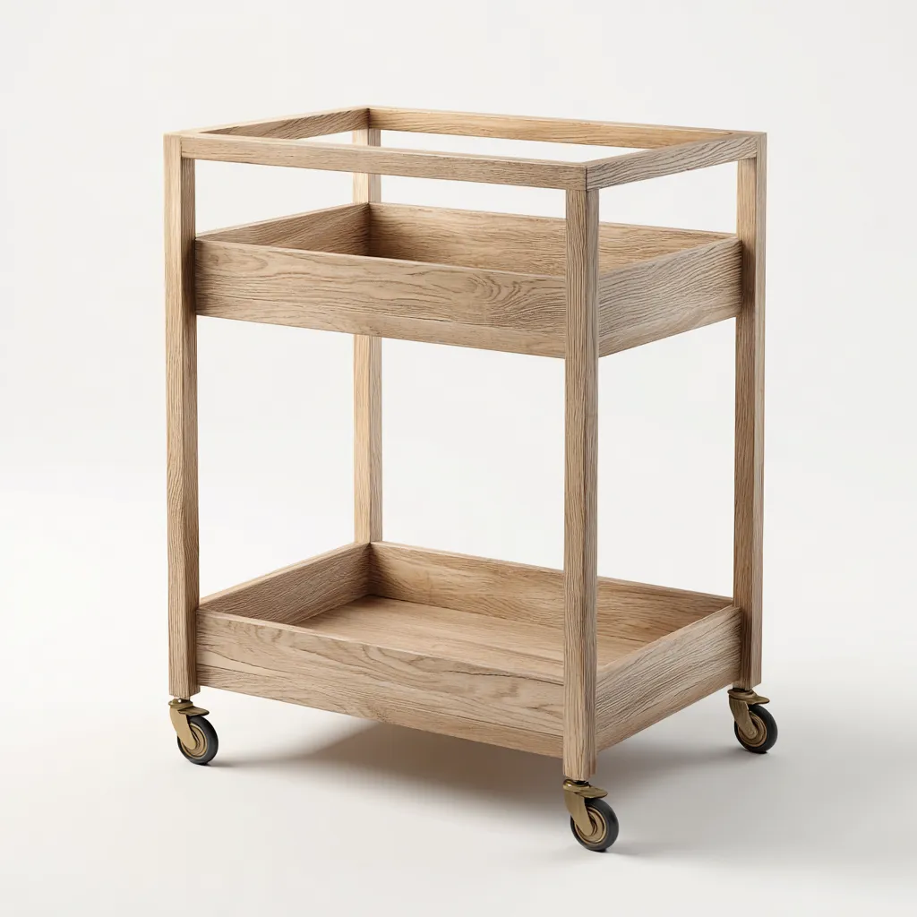 Desserte de cuisine bois massif 60x40x85 cm - couleur bois naturel - style nordique - adapté à la cuisine - à deux plateaux-Dengetnest