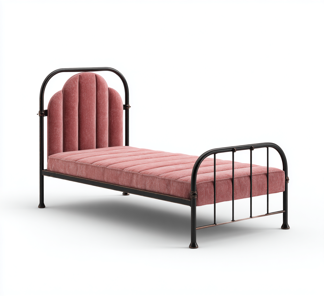 Lit simple en velours et métal 200x90x110 cm - rose - noir - style vintage - adapté à la chambre-Dengetnest