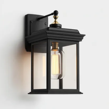 Applique murale métal - verre 18x15x30 cm - noir - doré - pour entrée couloir salon design classique-Dengetnest