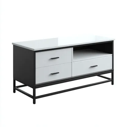 Meuble TV bois et métal 120x40x55 cm - blanc - noir - style moderne - adapté au salon-Dengetnest