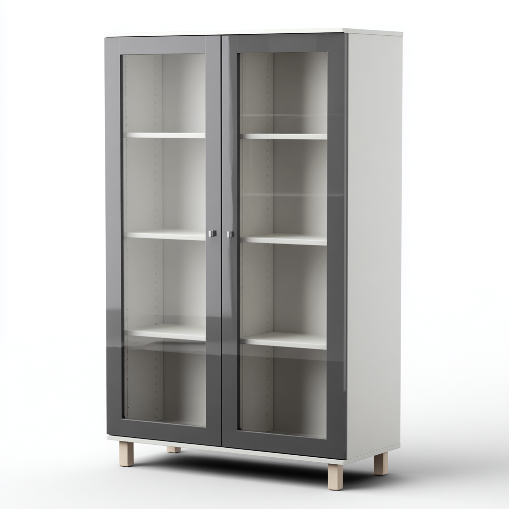 Vitrine bois et verre 90x40x165 cm - blanc - gris - style moderne - adaptée à la cuisine-Dengetnest