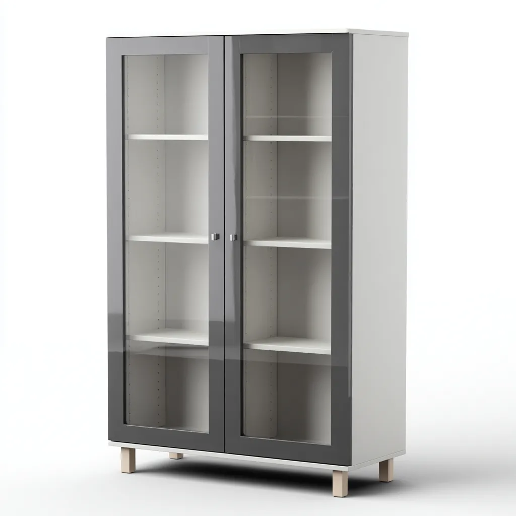 Vitrine bois et verre 90x40x165 cm - blanc - gris - style moderne - adaptée à la cuisine-Dengetnest