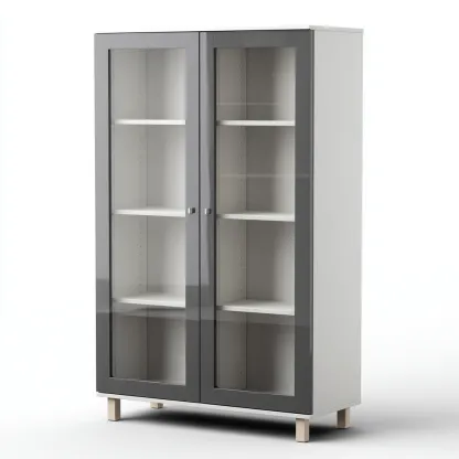 Vitrine bois et verre 90x40x165 cm - blanc - gris - style moderne - adaptée à la cuisine-Dengetnest