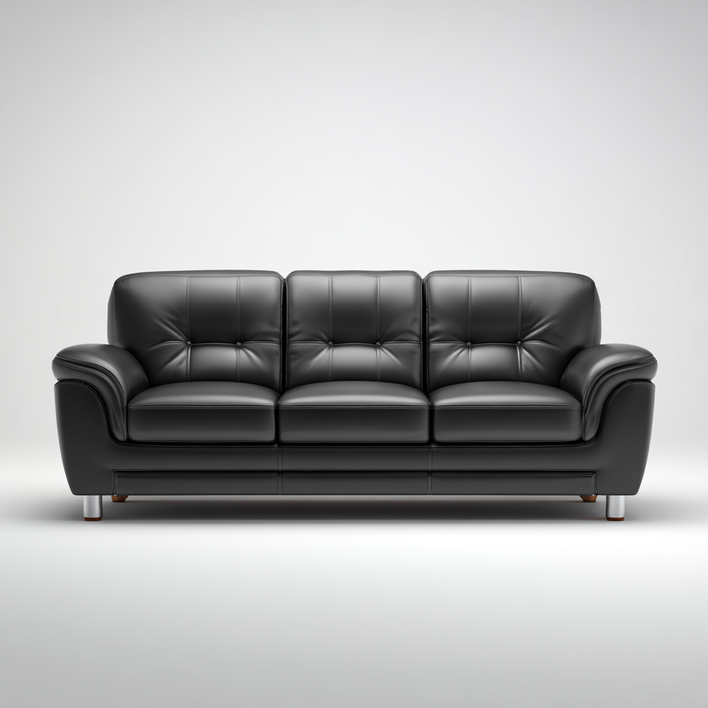 Canapé droit cuir 210x95x92 cm - noir - adapté au salon style moderne-Dengetnest