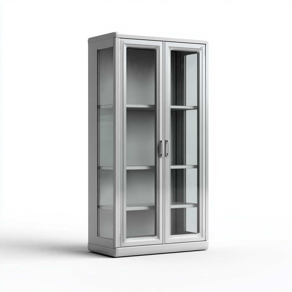 Vitrine métal et verre 90x40x185 cm - gris - style moderne - adaptée à la cuisine-Dengetnest