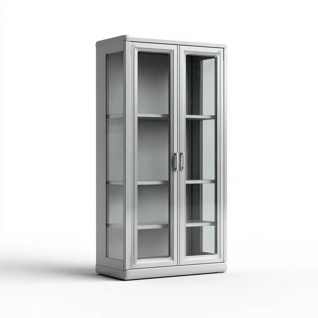 Vitrine métal et verre 90x40x185 cm - gris - style moderne - adaptée à la cuisine-Dengetnest