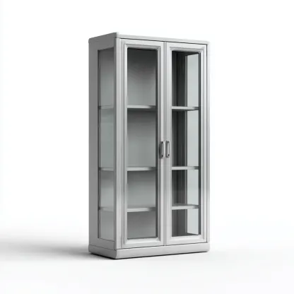 Vitrine métal et verre 90x40x185 cm - gris - style moderne - adaptée à la cuisine-Dengetnest