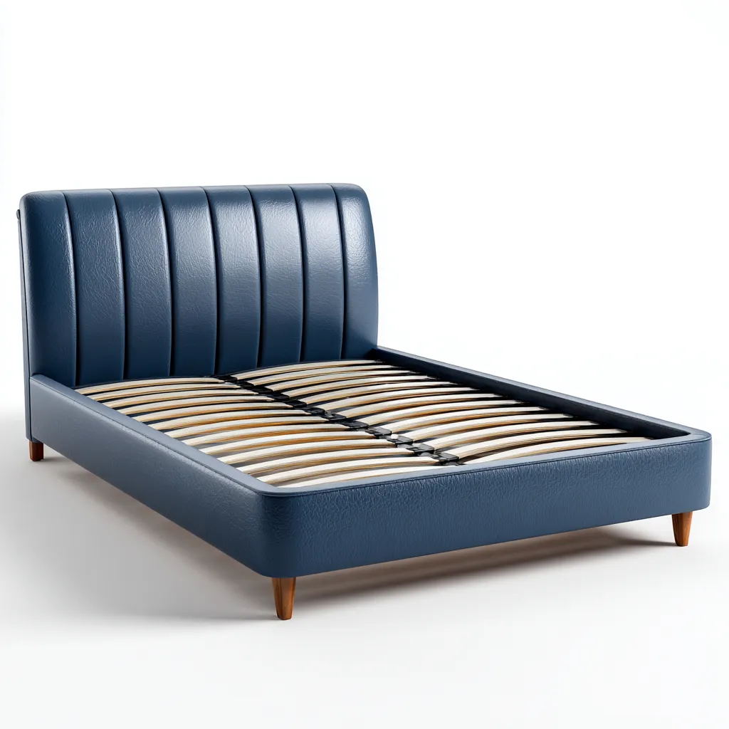 Lit double simili cuir 200x180x92 cm - bleu - adapté à la chambre - design moderne-Dengetnest