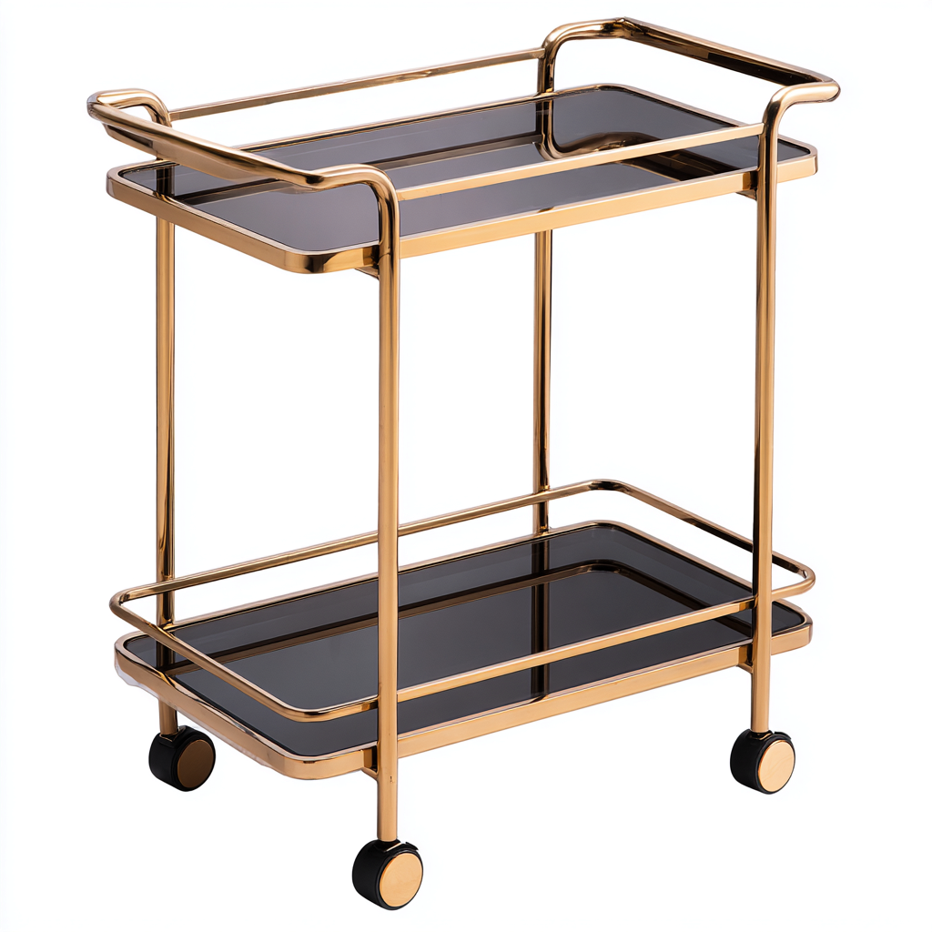 Desserte de cuisine métal verre 70x40x85 cm - couleur or noir - style moderne - adapté à la cuisine - à deux niveaux-Dengetnest