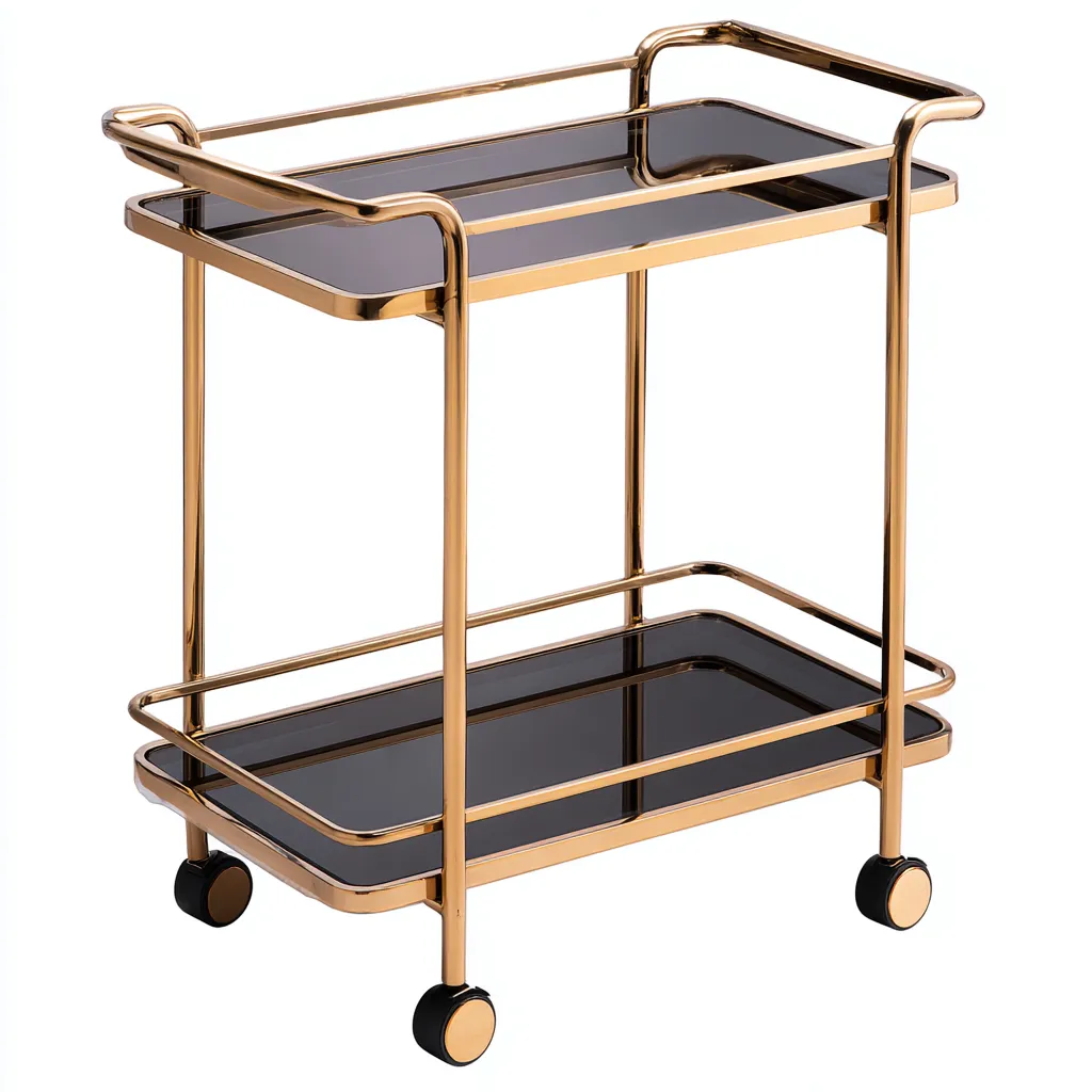 Desserte de cuisine métal verre 70x40x85 cm - couleur or noir - style moderne - adapté à la cuisine - à deux niveaux-Dengetnest