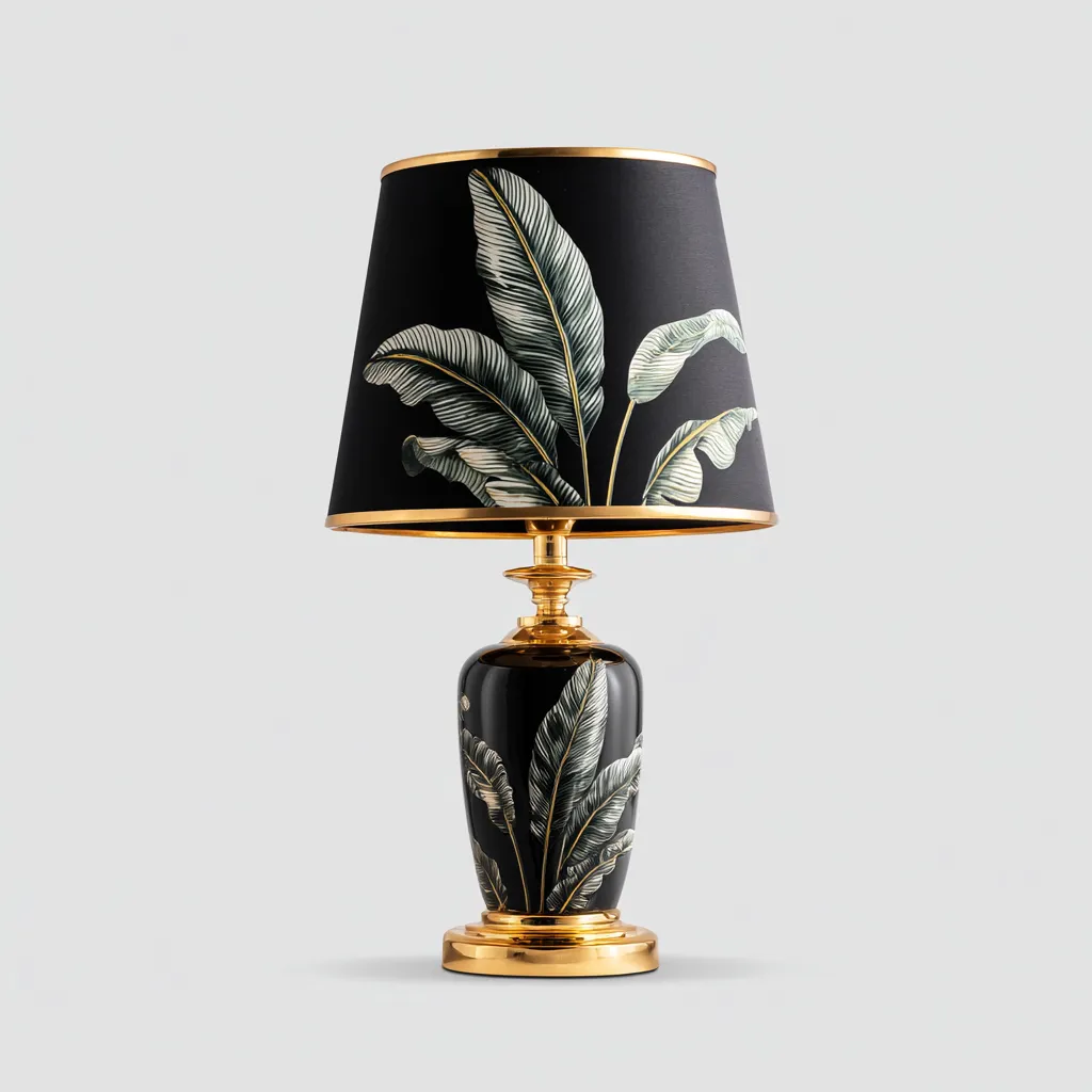 Lampe de table céramique - métal 24x24x50 cm - noir - or - vert - adaptée au salon style décoratif-Dengetnest