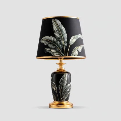 Lampe de table céramique - métal 24x24x50 cm - noir - or - vert - adaptée au salon style décoratif-Dengetnest