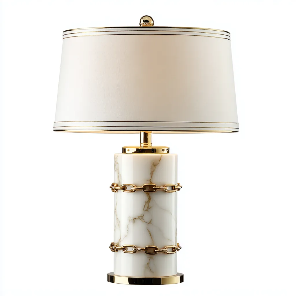 Lampe de table métal - marbre 27x20x48 cm - blanc - or - adaptée au salon style luxe-Dengetnest