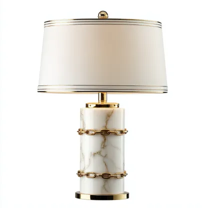 Lampe de table métal - marbre 27x20x48 cm - blanc - or - adaptée au salon style luxe-Dengetnest