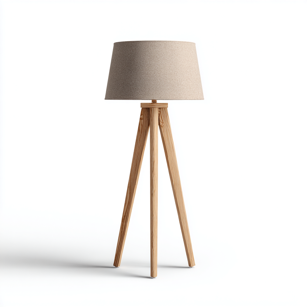 Lampadaire bois - tissu 36x36x160 cm bois clair - beige adapté pour salon style naturel moderne-Dengetnest