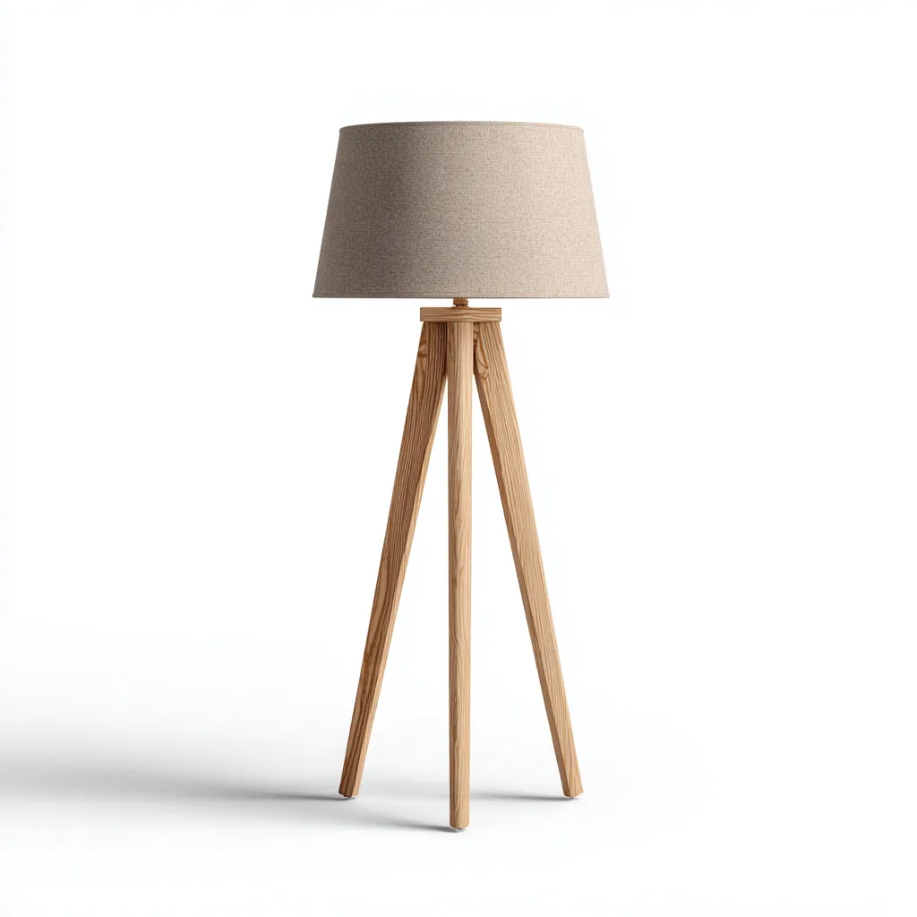 Lampadaire bois - tissu 36x36x160 cm bois clair - beige adapté pour salon style naturel moderne-Dengetnest