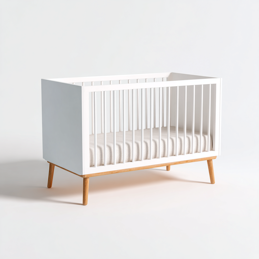 Lit bébé en bois 120x60x85 cm - blanc - bois naturel - style scandinave - avec barreaux de sécurité - adapté à la chambre-Dengetnest