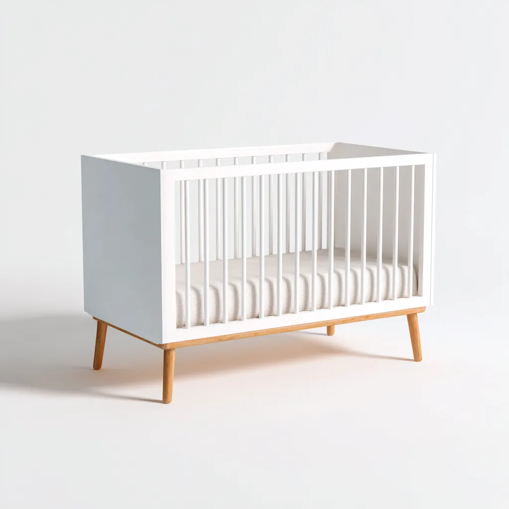 Lit bébé en bois 120x60x85 cm - blanc - bois naturel - style scandinave - avec barreaux de sécurité - adapté à la chambre-Dengetnest
