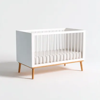 Lit bébé en bois 120x60x85 cm - blanc - bois naturel - style scandinave - avec barreaux de sécurité - adapté à la chambre-Dengetnest