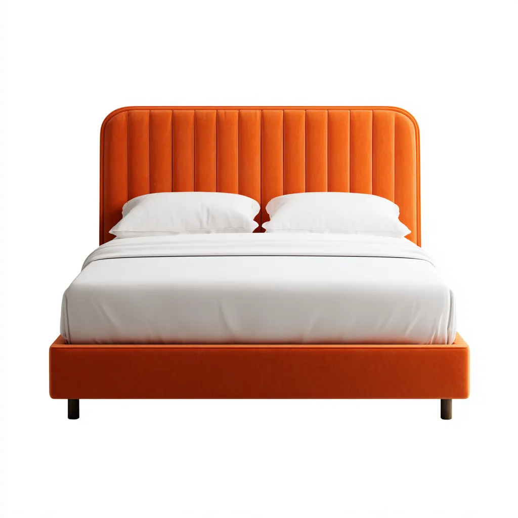 Lit double velours 200x180x114 cm - orange - adapté à la chambre - design moderne-Dengetnest