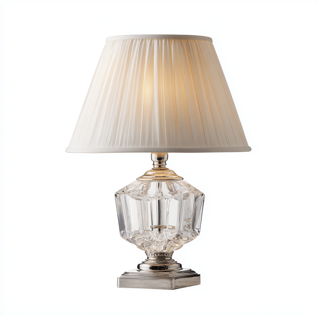 Lampe de table cristal - métal 26x26x48 cm - transparent - blanc - argent - adaptée au salon style classique-Dengetnest