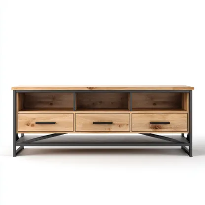 Meuble TV bois et métal 150x40x55 cm - chêne clair - noir - style industriel - adapté au salon-Dengetnest