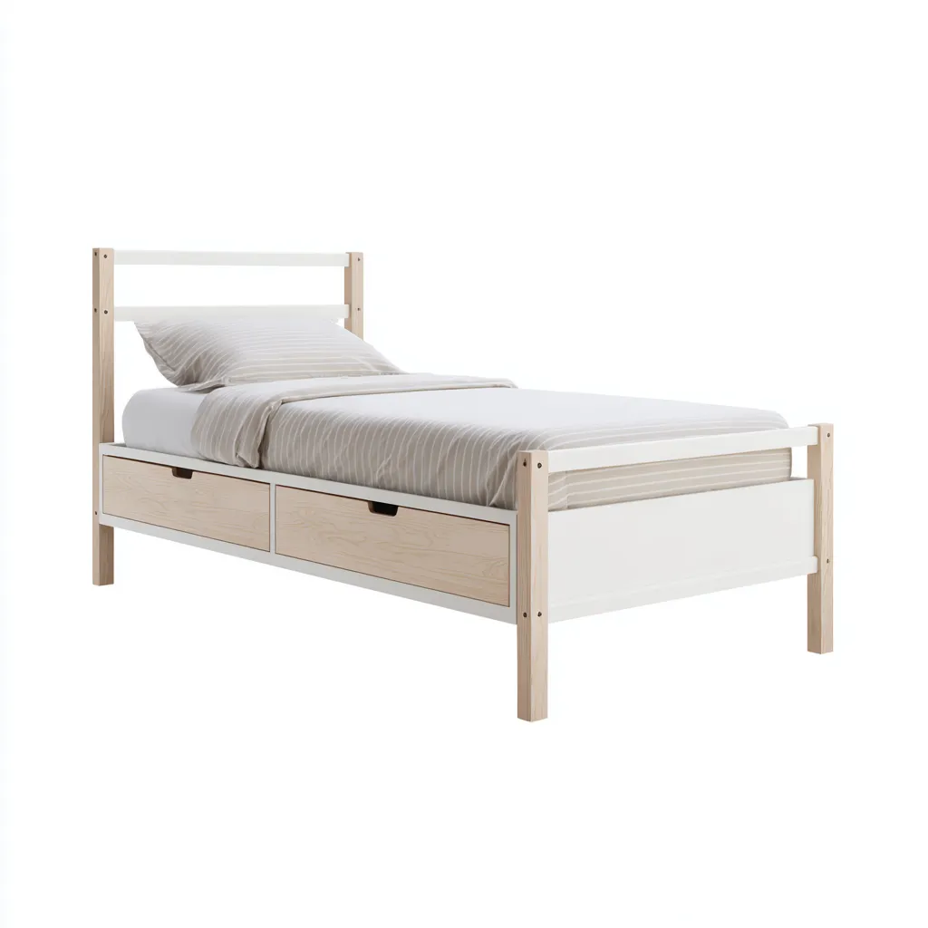 Lit simple en bois 200x90x85 cm - blanc - naturel - avec tiroirs de rangement - adapté à la chambre-Dengetnest