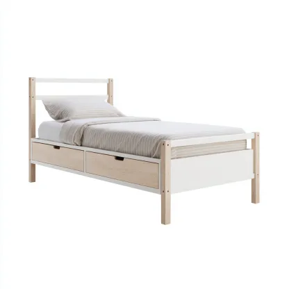 Lit simple en bois 200x90x85 cm - blanc - naturel - avec tiroirs de rangement - adapté à la chambre-Dengetnest