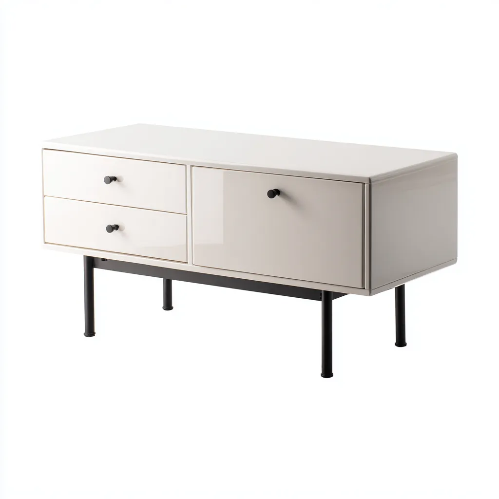 Meuble TV bois métal 110x40x55 cm - ivoire - adapté au salon design moderne-Dengetnest