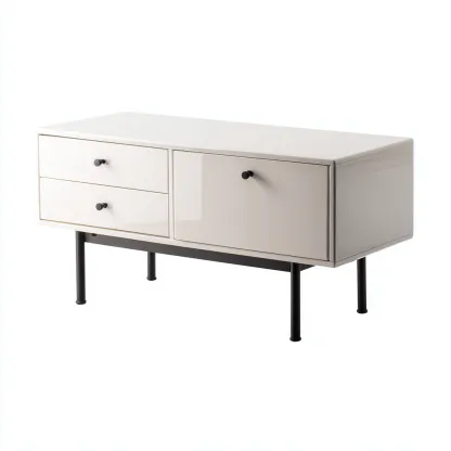 Meuble TV bois métal 110x40x55 cm - ivoire - adapté au salon design moderne-Dengetnest