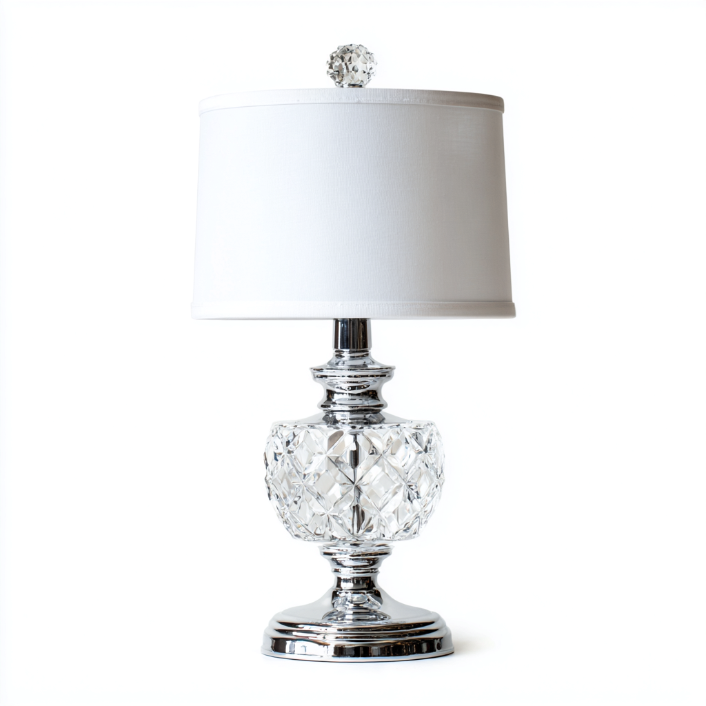 Lampe de table verre - métal 22x22x45 cm - transparent - blanc - argent - adaptée au salon style classique-Dengetnest