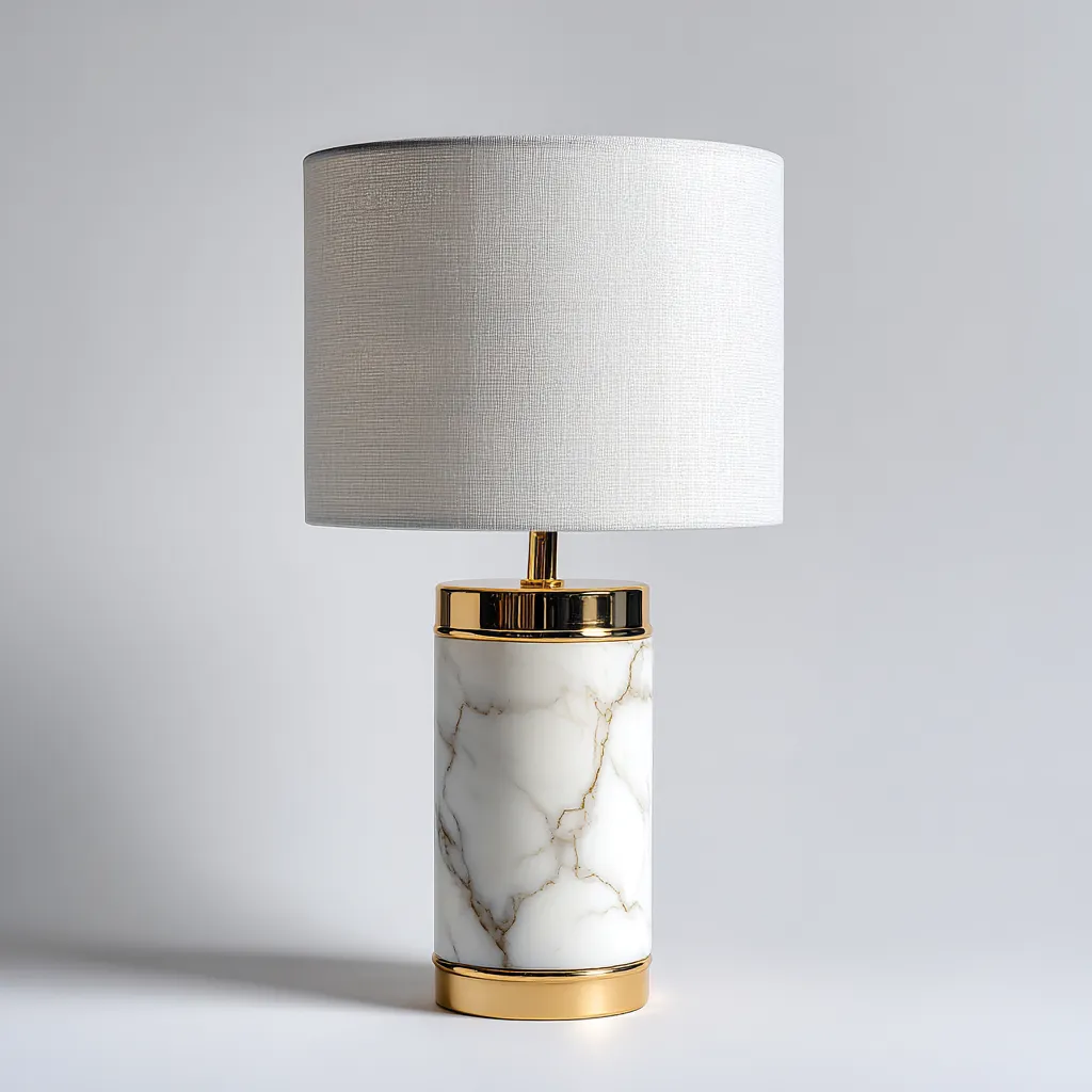 Lampe de table métal - marbre 24x24x46 cm - blanc - or - adaptée au salon style moderne-Dengetnest