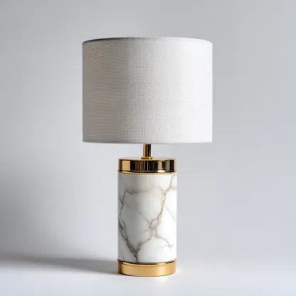 Lampe de table métal - marbre 24x24x46 cm - blanc - or - adaptée au salon style moderne-Dengetnest