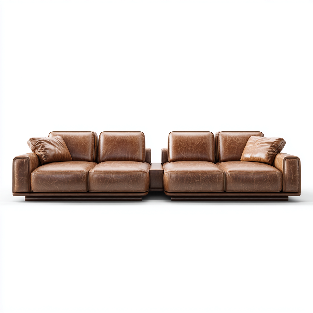 Canapé modulable cuir 300x95x82 cm - brun - adapté au salon - style moderne-Dengetnest