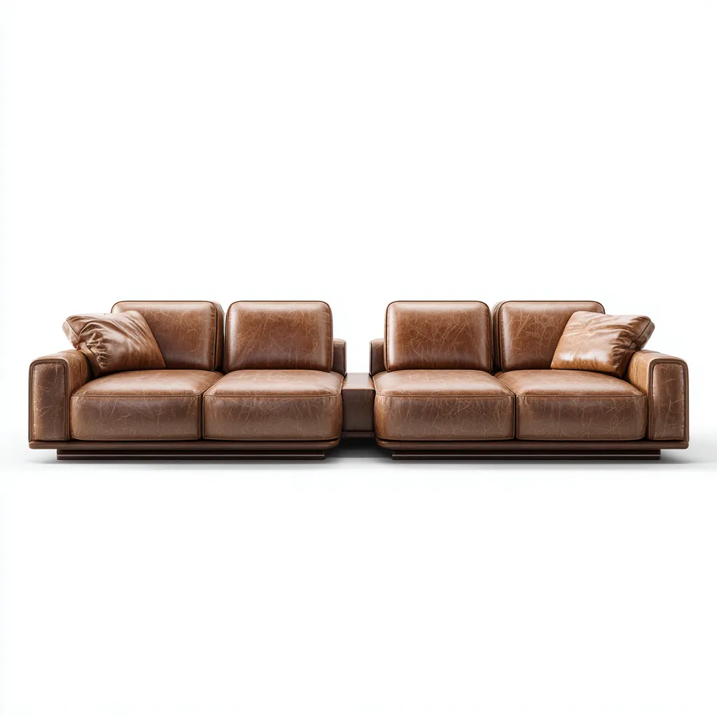 Canapé modulable cuir 300x95x82 cm - brun - adapté au salon - style moderne-Dengetnest