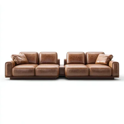 Canapé modulable cuir 300x95x82 cm - brun - adapté au salon - style moderne-Dengetnest