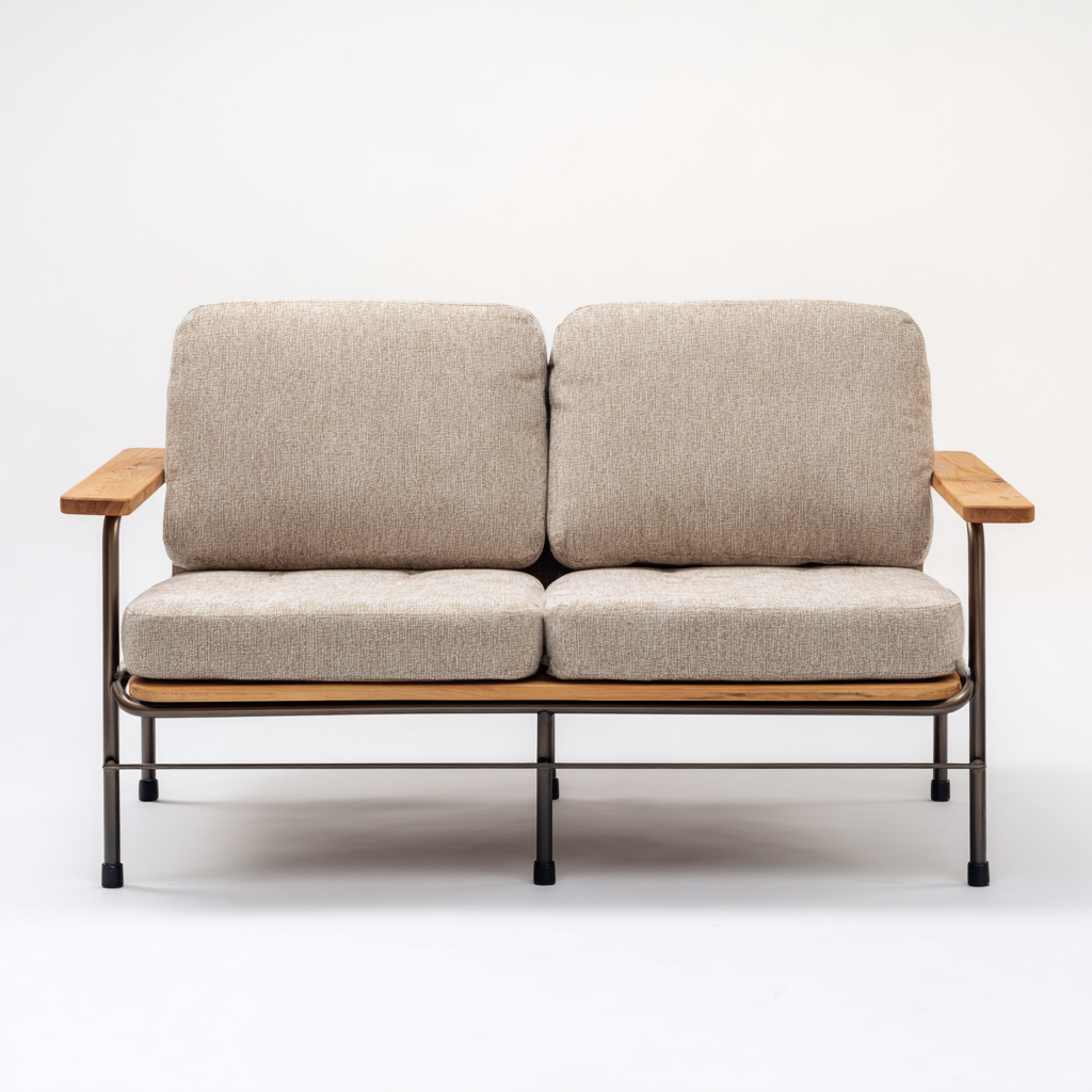 Canapé de jardin métal et bois 135x78x82 cm - beige - naturel - design moderne adapté pour l'extérieur-Dengetnest