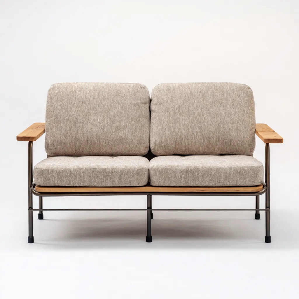 Canapé de jardin métal et bois 135x78x82 cm - beige - naturel - design moderne adapté pour l'extérieur-Dengetnest