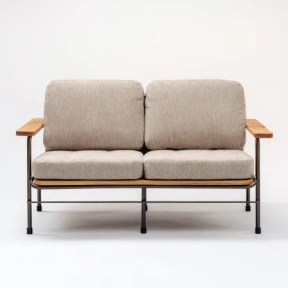 Canapé de jardin métal et bois 135x78x82 cm - beige - naturel - design moderne adapté pour l'extérieur-Dengetnest