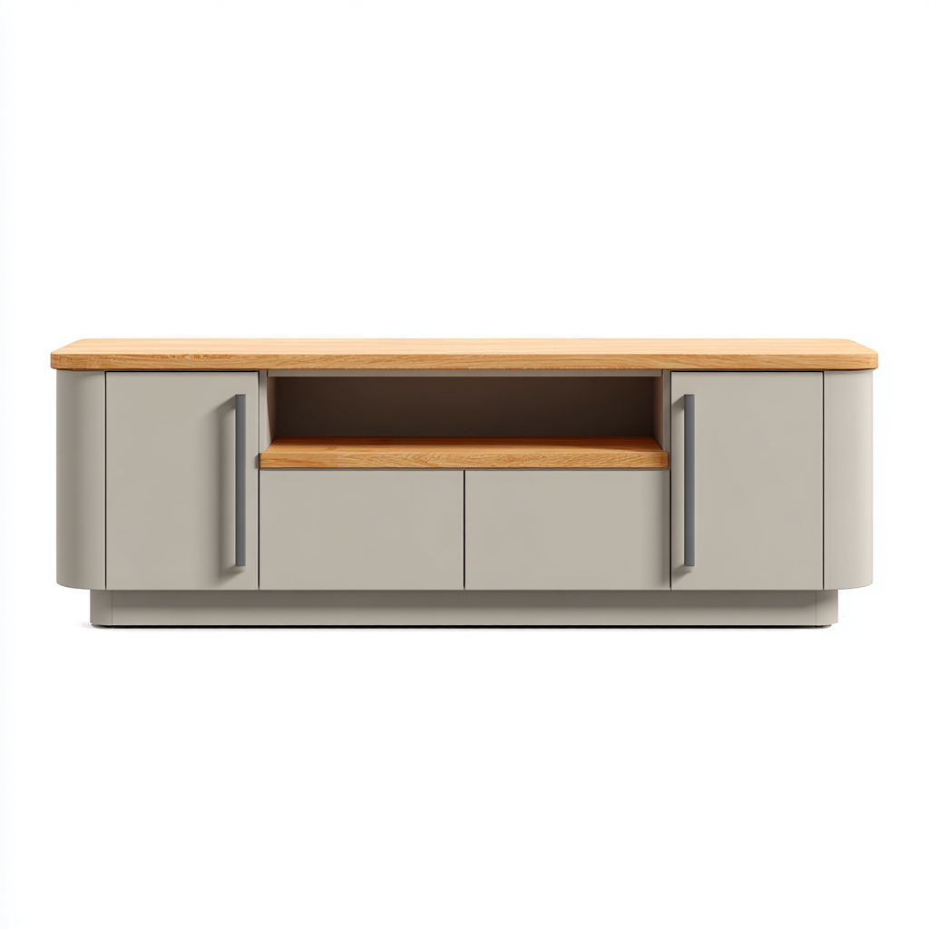 Meuble TV bois 160x40x55 cm - bois naturel - gris - style moderne - adapté au salon-Dengetnest