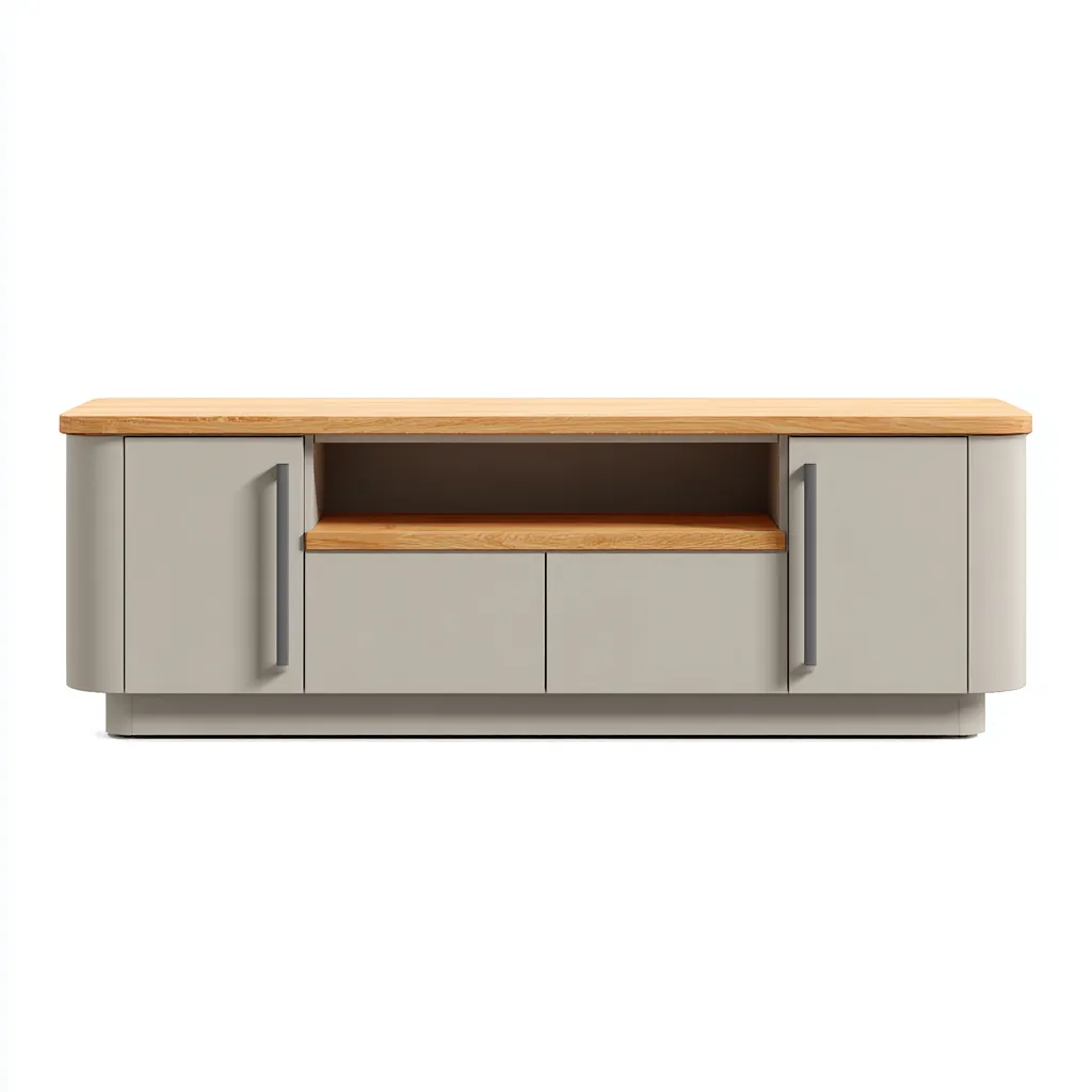 Meuble TV bois 160x40x55 cm - bois naturel - gris - style moderne - adapté au salon-Dengetnest