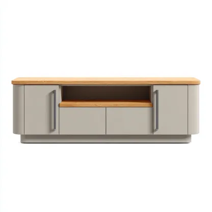 Meuble TV bois 160x40x55 cm - bois naturel - gris - style moderne - adapté au salon-Dengetnest