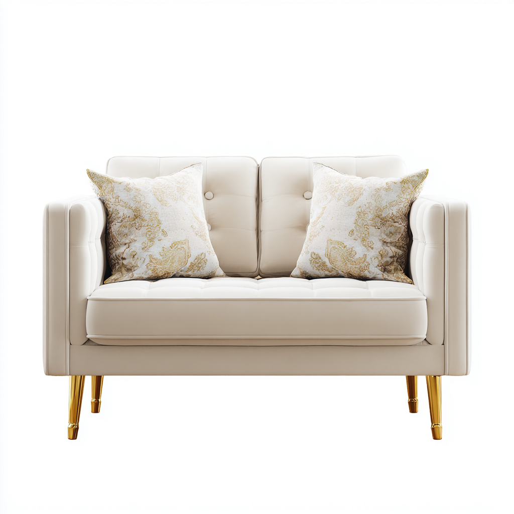 Canapé droit cuir 150x85x88 cm - beige - adapté au salon style moderne-Dengetnest