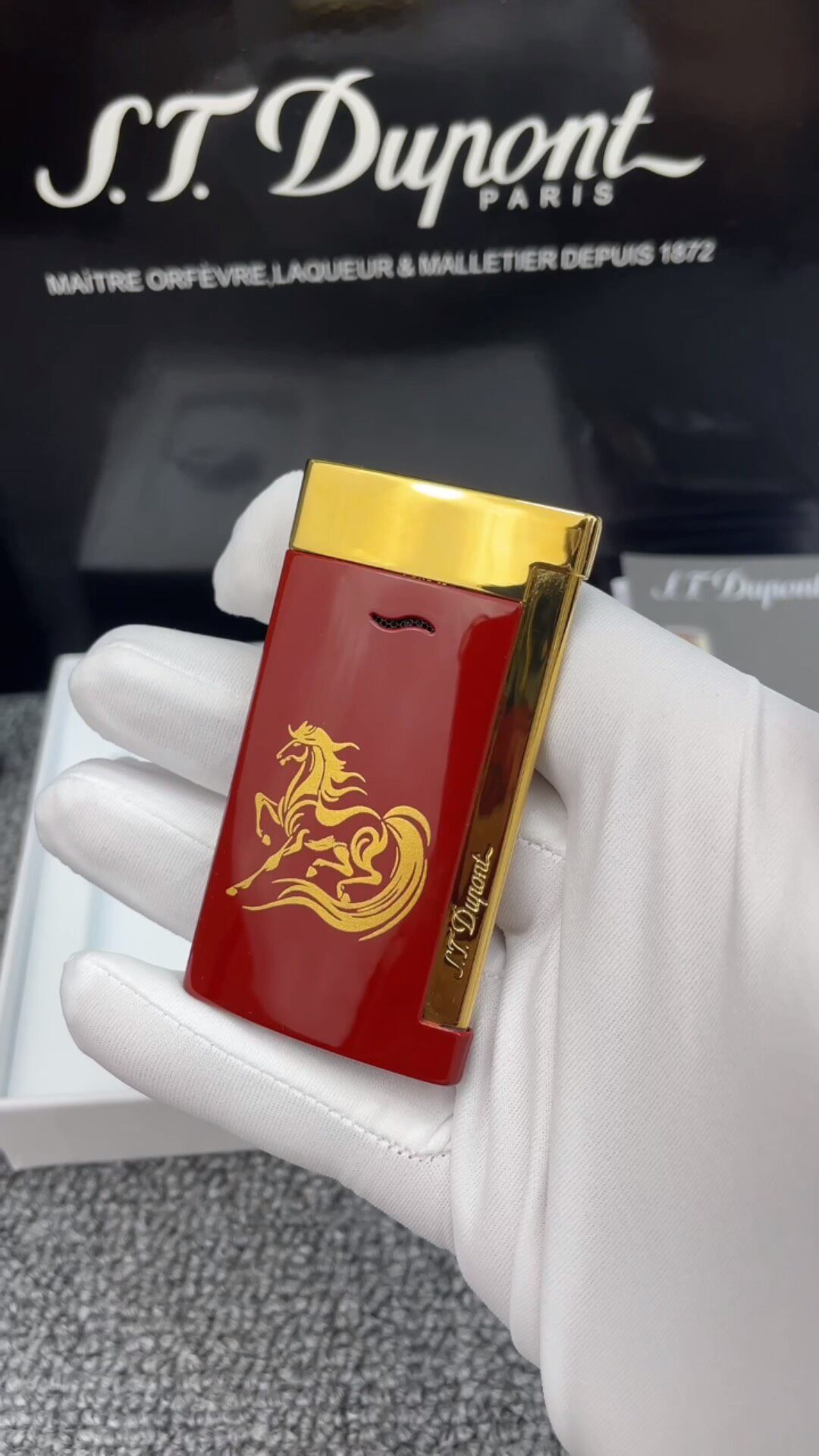 Slim 7 Ultra-Thin Butane Lighter Red & Gold Horse Edition | Luxury Pocket Lighter