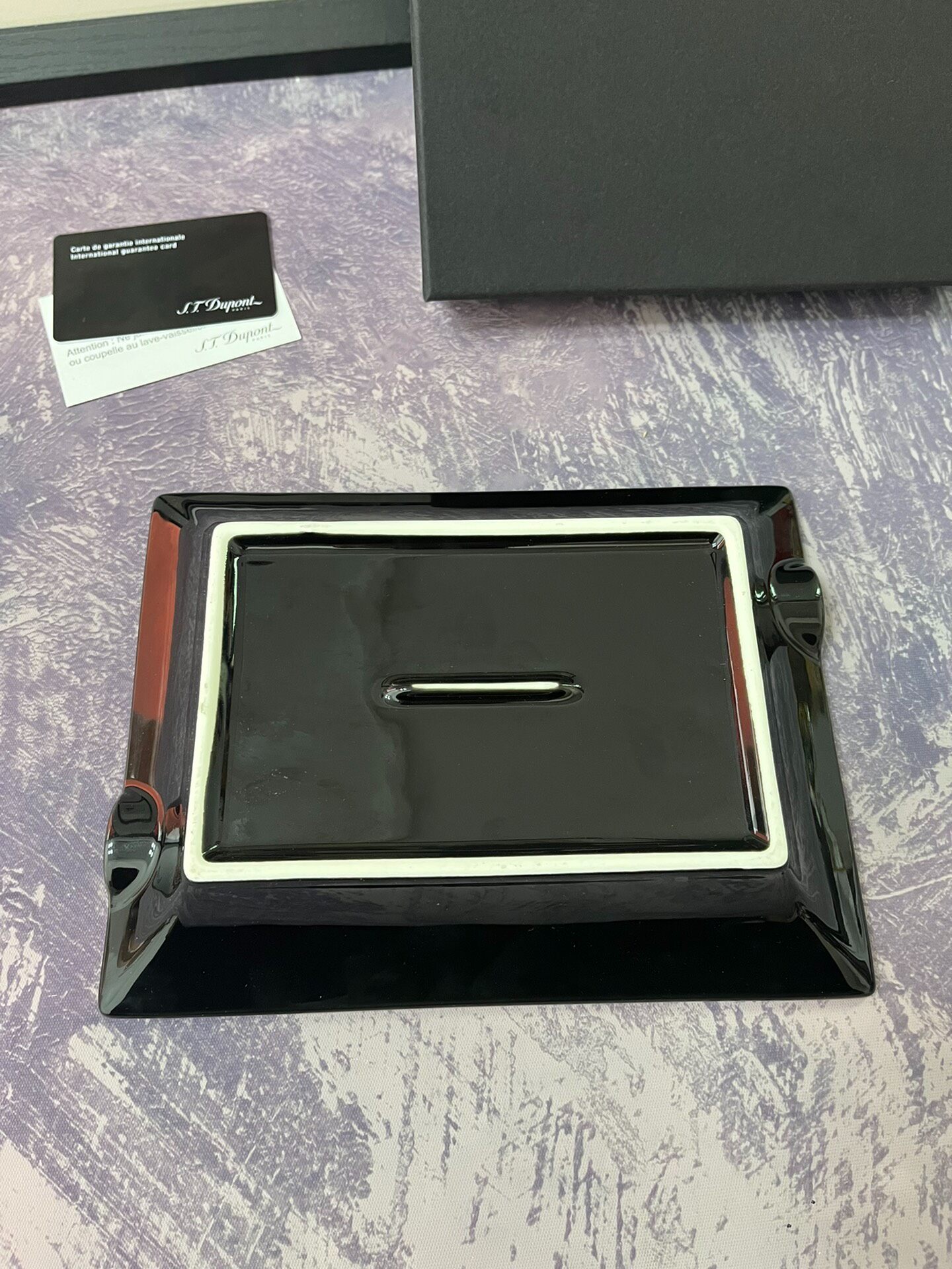 ST Dupont France T. 55th Anniversary Limited Edition Ashtray Black Lacquer Gold Trim Ceramic Gift Box