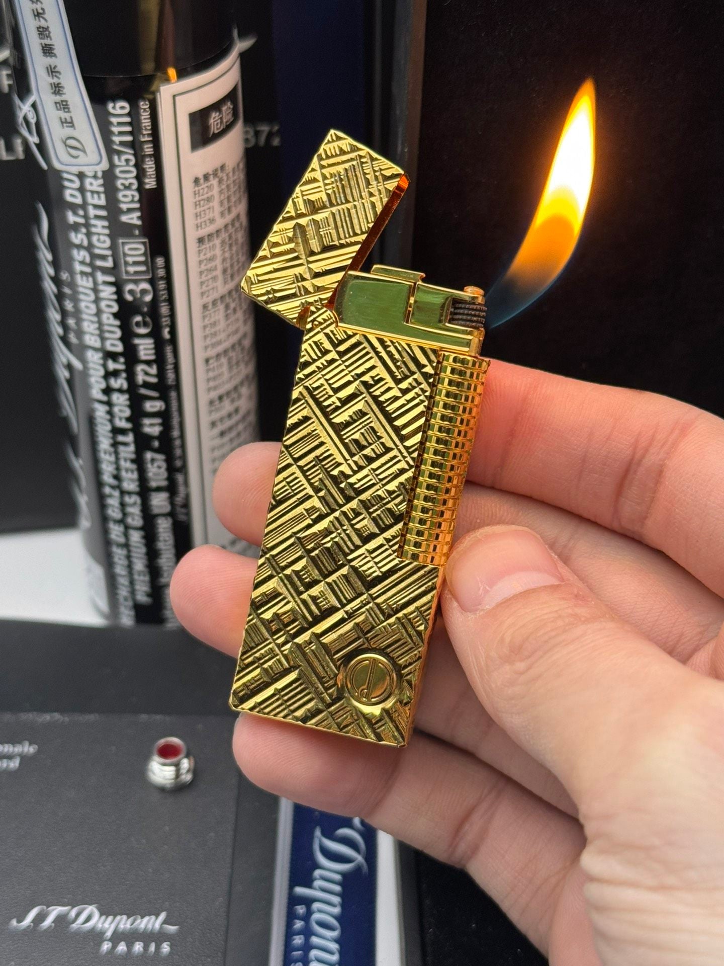 Dunhill Angled Flame Pipe Cutter Pattern Extended Solid Brass Lighter